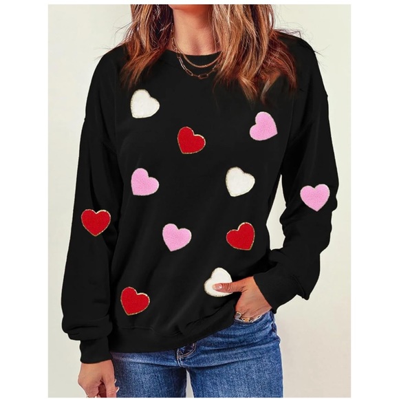 NEW•XL•❗️1 LEFT❗️ZEN•SWEETHEART BLACK CANDY HEARTS SWEATSHIRT - Picture 8 of 17